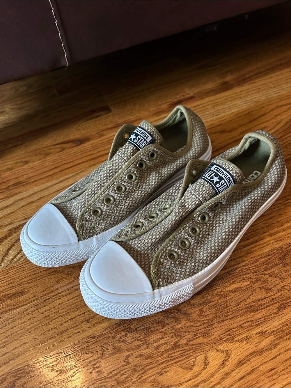 Converse Slip-On Sneakers in Olive Green Canvas